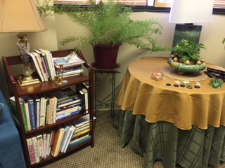 books and table in office