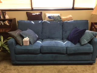 blue couch in office